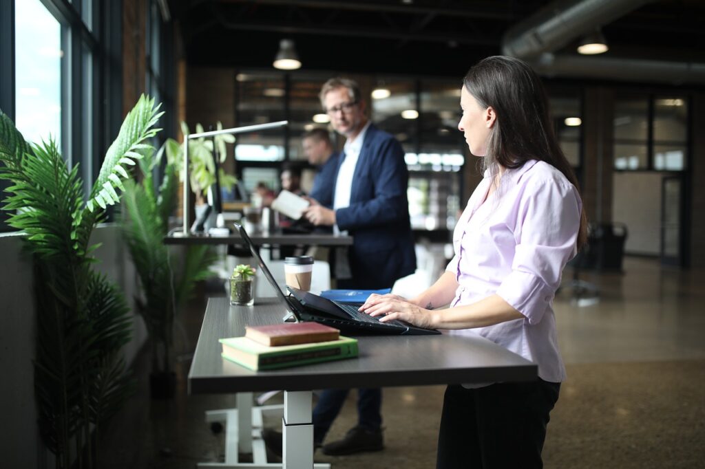 woman working at standing desk